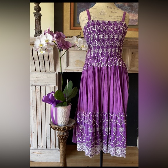 Advance Apparels Dresses & Skirts - ADVANCE APPARELS India Vibrant Purple Silver Embroidered Sequined Sundress OSFM